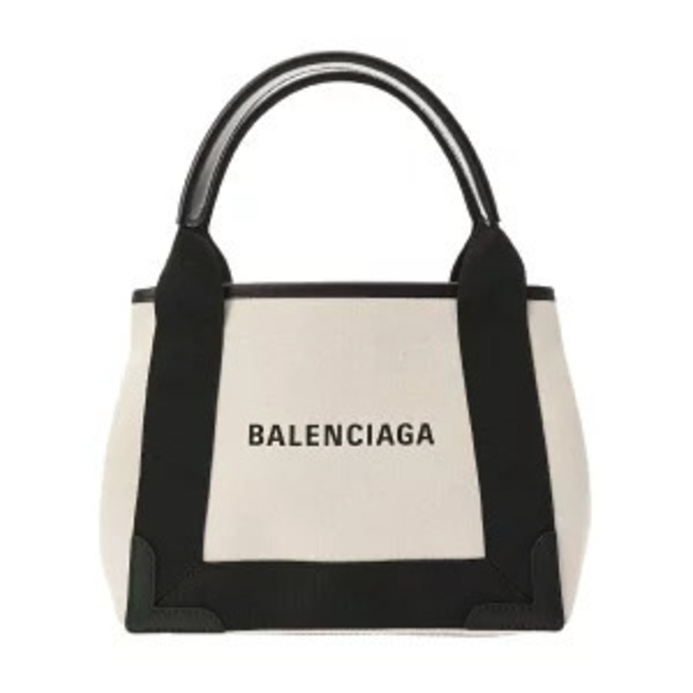 Balenciaga Navy Blue Cabas White Black Canvas Leather Handbag